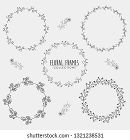 Set Hand Drawn Floral Frames