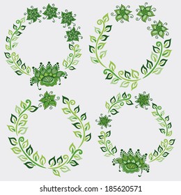 set of hand drawn floral frames, isolated design elements
