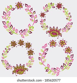 set of hand drawn floral frames, isolated design elements