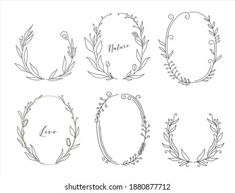 Set of hand drawn floral frames and wreaths. vector illustration isolated on white background