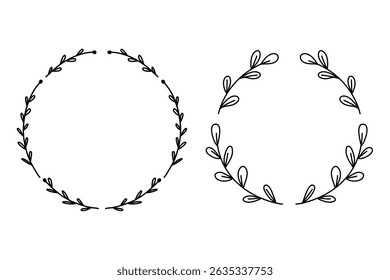 Set of hand drawn floral frames in doodle style. Spring floral wreaths or round frames with flowers illustration. Suitable for cards, invitations, decorations, clip art, etc