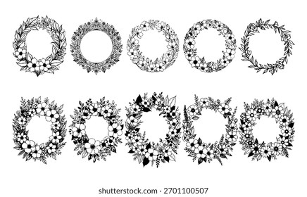 Conjunto de marcos florales dibujados a mano