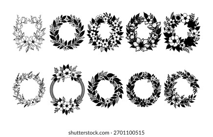 Set von handgezeichneten Blumenrahmen