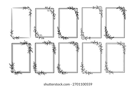 Set of hand drawn floral frames