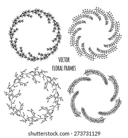 Set of hand drawn floral frames. Vector illustration