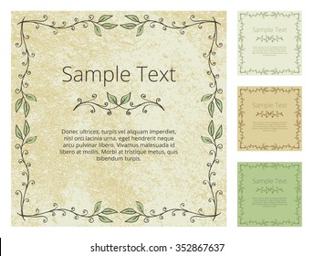 Set of hand drawn floral frames with grunge background. Includes four color versions. Vector illustration.