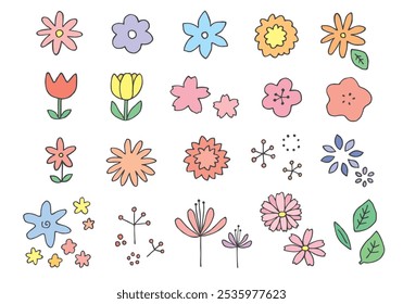 Set von handgezeichneten Blumenillustrationen