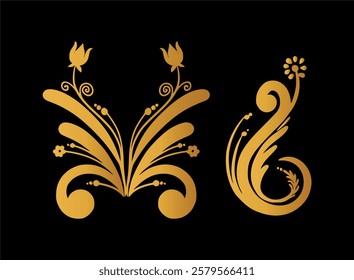 Set of hand drawn floral lines ornaments