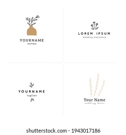Set of hand drawn floral logo templates. Flowers and leaves, vector illustrations. For branding and business identity, social media clipart. Simple elegant illustrations.