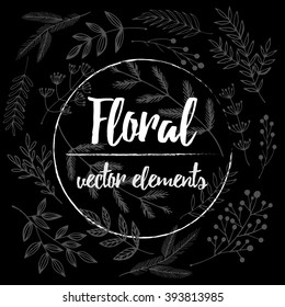 Set of hand drawn floral, nature, laurels and branches vector elements. Decoration elements for design invitation, logo, illustration, wedding and greeting cards.