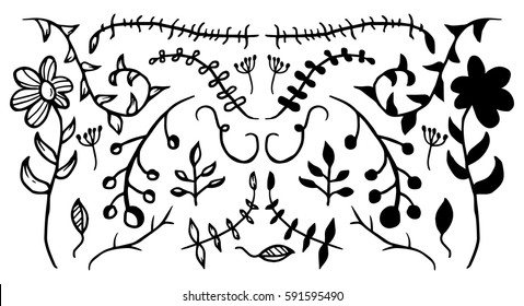 Set of hand drawn floral ornament