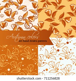 Set hand drawn floral pattern in autumn colors: white, beige, yellow and orange. Vector image.