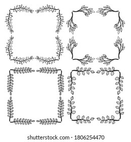 Set hand drawn floral square border design element vector image 