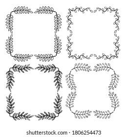 Establecer imagen vectorial de elemento de diseño de borde cuadrado floral dibujado a mano 