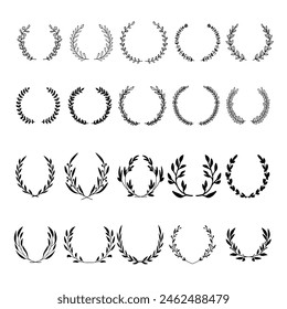 Set of hand drawn floral wreathes. Design element for decoration. Vector illustration