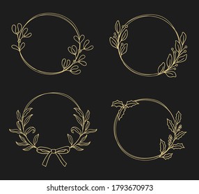 Set of hand drawn floral wreaths for Christmas, winter and everyday design