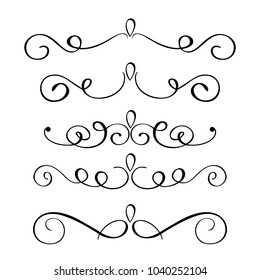 Set hand drawn flourish Calligraphy elements. Vector illustration on a white background.