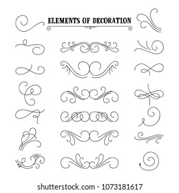 Set of hand drawn flourish elements. Vector illustration. Elements of decoration.