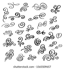 Set of hand drawn flourishes. Vector design elements for wedding invitations, books, cards, tatoo