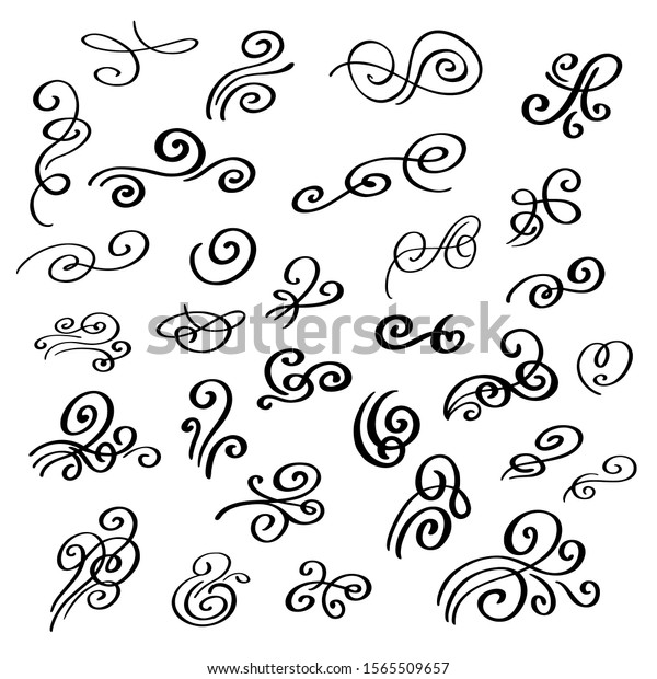 Set of hand drawn\
flourishes. Vector design elements for wedding invitations, books,\
cards, tatoo