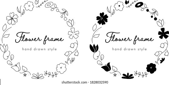 Conjunto de armazón del círculo floral dibujado a mano