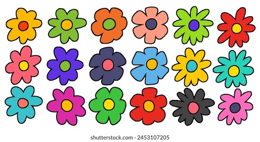 Set of hand drawn flower, Colorful flower vector design.