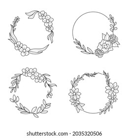 handgezeichnete Blumenrahmen-Illustrationssammlung, Skizzenkranzkollektion mit Blumenrahmen