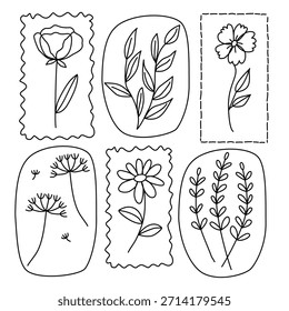 set of hand drawn flower with frame vector 