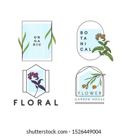 set of hand drawn flower leaeves botanical logo in vector