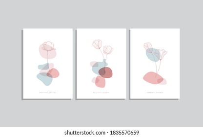 Set of Hand drawn flower and minimalist shape with pastel colors. Good for cover, invitation, banner, placard, brochure, poster, card, flyer, social media stories and other.