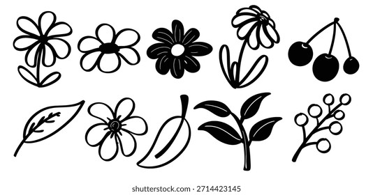 Set of hand drawn Flower theme Isolated Vector