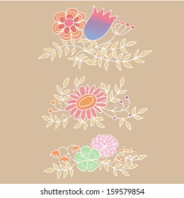 Set of hand drawn flowers