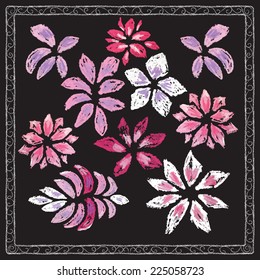 Set of hand drawn flowers. Chalk on board illustration. Vector illustration.