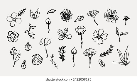 Set of Hand Drawn Flowers Doodles