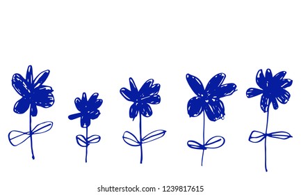 set of hand drawn flowers, imitation of a children's drawing