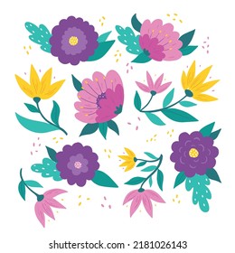 set of hand drawn flowers isolated on white background for stickers, prints, cards, sublimation, planner decor, etc. EPS 10