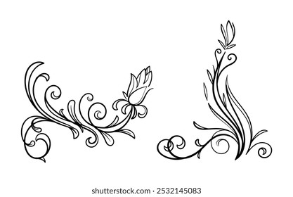 Set of hand drawn flowers ornaments