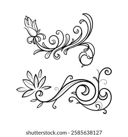 Set of hand drawn flowers ornaments