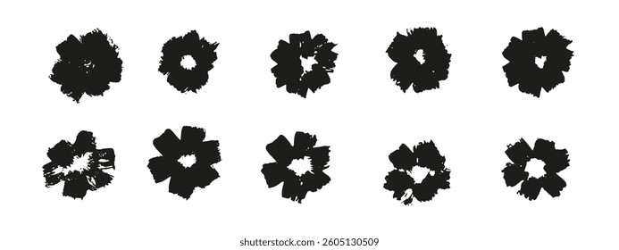 Set of hand drawn  flowers. Painted flowers, leaves. Elegant botanical print, design element.