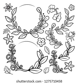 Set of hand drawn flowers and plants illustrations. Floral ornament constructor.