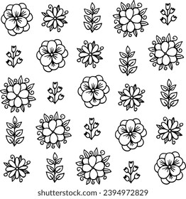 Set of hand drawn flowers and plants.