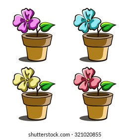 Set of hand drawn flowers in a pots on the white background. Vector illustration