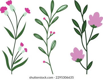 Set of hand drawn flowers. Vector illustration isolated on white background.