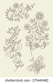 Set of Hand Drawn flowers. Vector illustration.