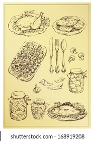 set of hand drawn food