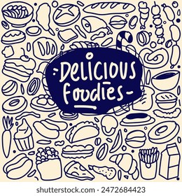 Set of hand drawn food, doodles set of fast food