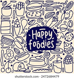 Set of hand drawn food, doodles set of fast food