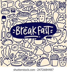 Set of hand drawn food, doodles set of fast food