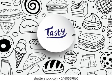 Set of hand drawn food isolated on white background, doodle set of fast food. Vector illustration