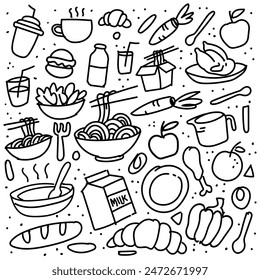 Set of hand drawn food isolated on white background